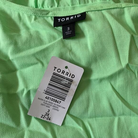 Torrid Green Tiered Lightweight Tank Top Cami Tie Front Top Size 3x 22/24 - Picture 7 of 10